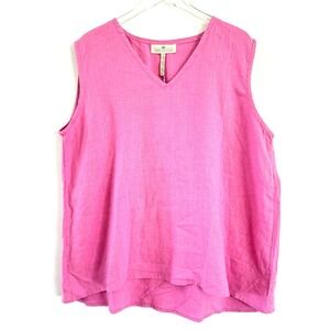 Crown Linen Designs | Pink Sleeveless V-Neck 100% Linen Top Lagonlook